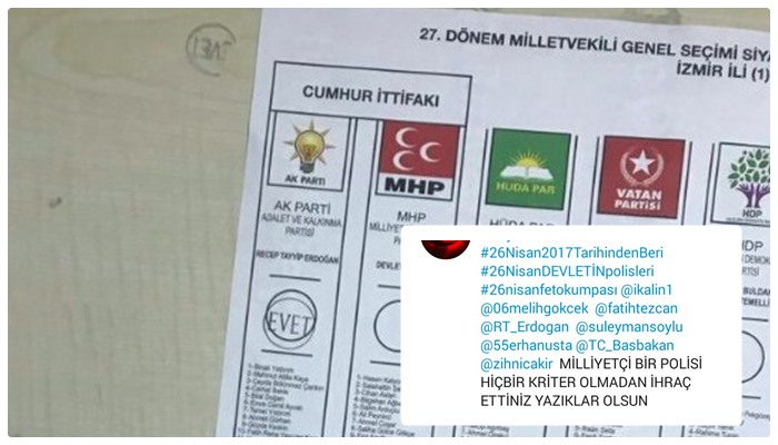 SEÇİMDE ERDOĞAN’A VE AKP’YE VERDİĞİ OYUN FOTOĞRAFINI PAYLAŞAN POLİS DE İHRAÇ EDİLDİ