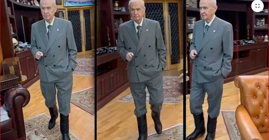 Sosyal medyada alay konusu oldu: Bahçeli makam odasında çizmeyle tur attı