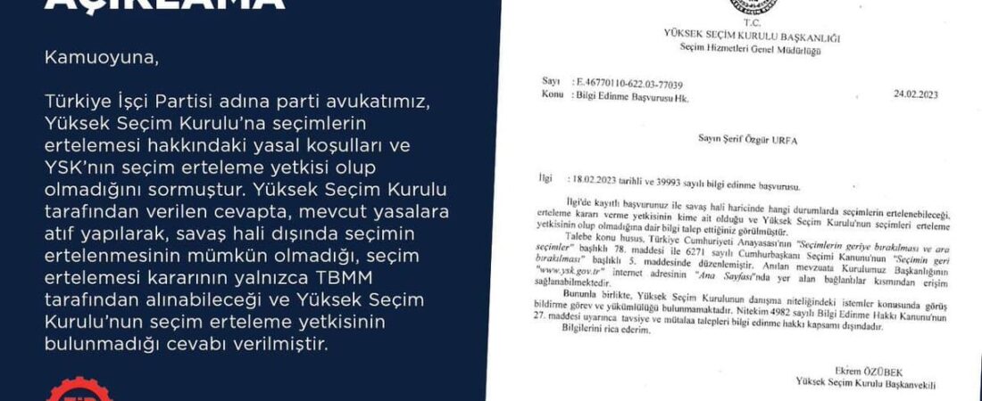 TİP sordu, YSK cevapladı: Seçim erteleme yetkimiz yok